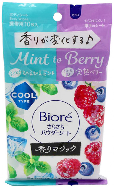 Kao Biore Cool Erfrischungstücher mit Micropulver und Minze-Beeren Duft, 10 Blätter