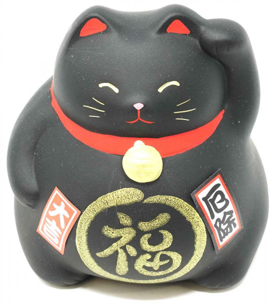 Maneki-neko „Glückskatze“, schwarz, 9 cm