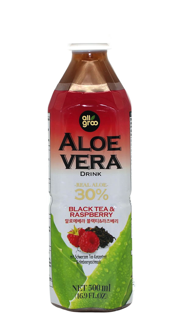 All Groo Aloe-Vera-Getränk mit schwarzem Tee und Himbeere, 500 ml