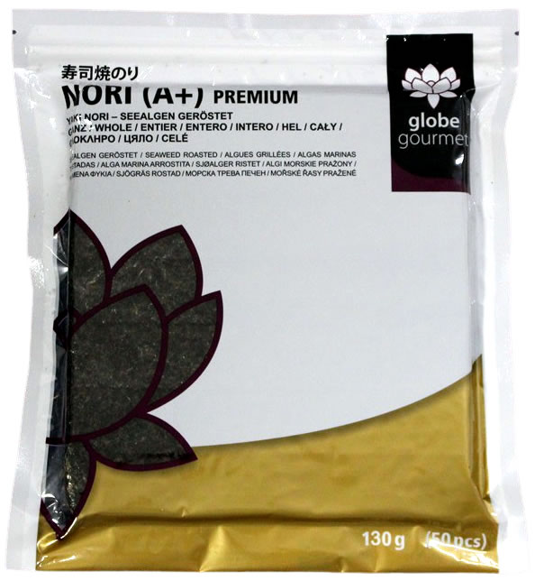 Globe Gourmet Nori-Blätter A+ Premium, ganze Blätter, 50 Stück